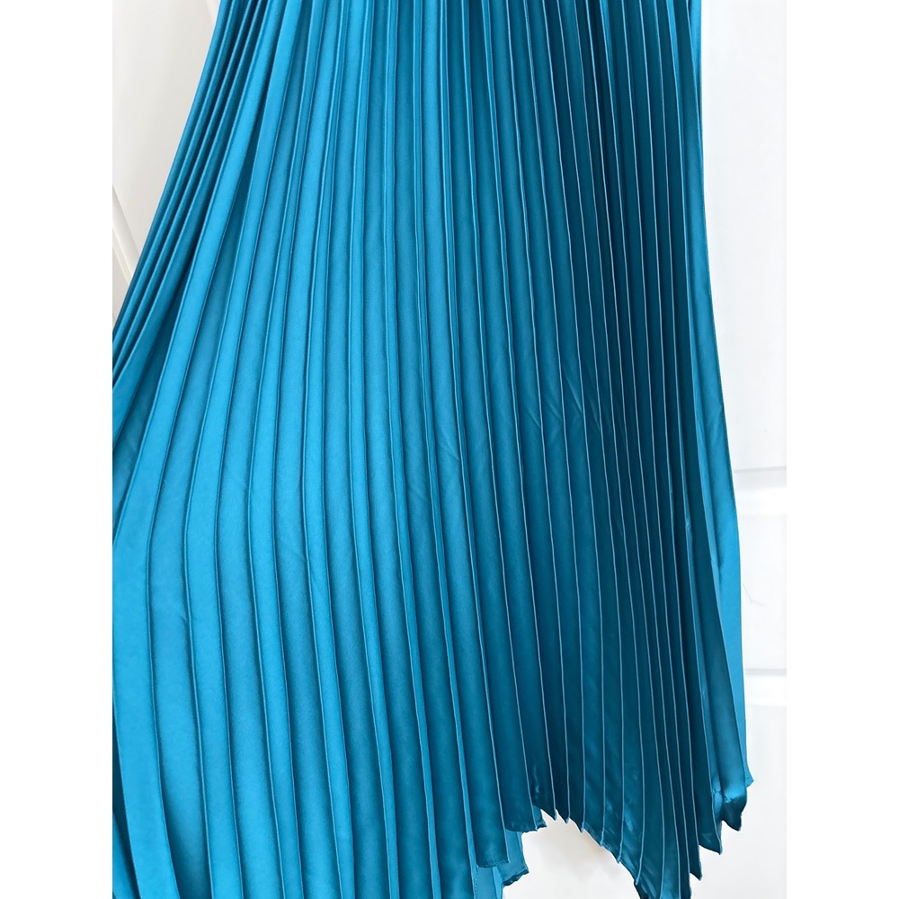 Anrabess Dark Teal Pleated Halter Midi Dress NWT Asymmetrical Hem Size M - Picture 3 of 6